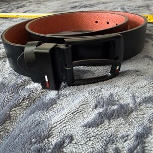 Tommy Hilfiger Black Leather Belt with Red Interior